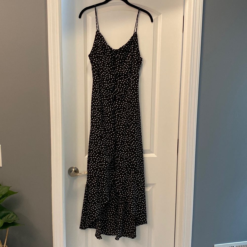 MIDI length polka dot black dress